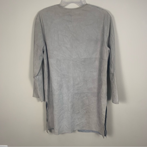 Lafayette 148 New York Gray Suede Leather Open Front Lightweight Jacket Cardigan - Picture 13 of 16